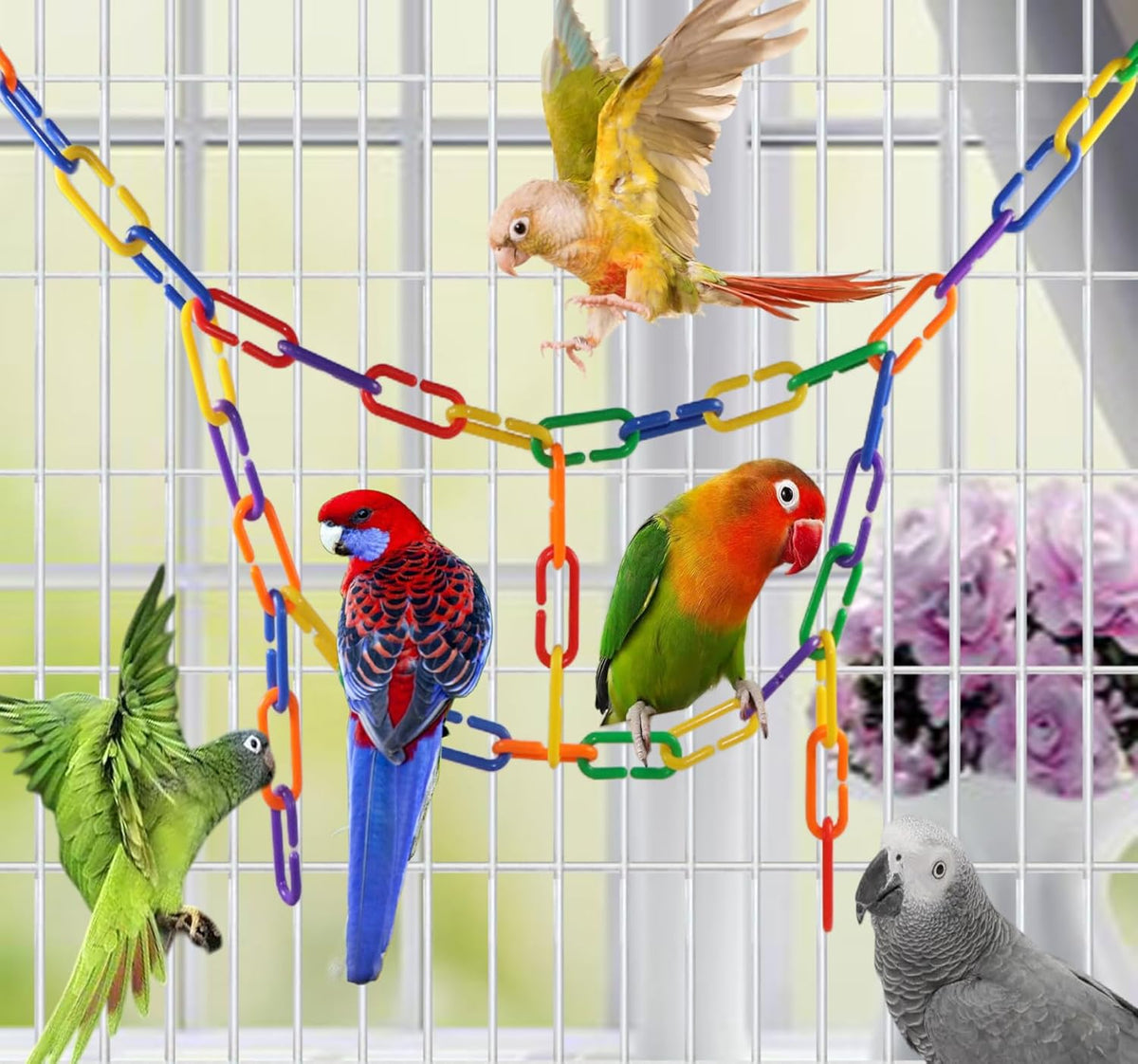 200-Piece Rainbow C-Link Bird Toy Set – Non-Toxic Plastic Chain Links for Budgies, Parakeets & Small Pets