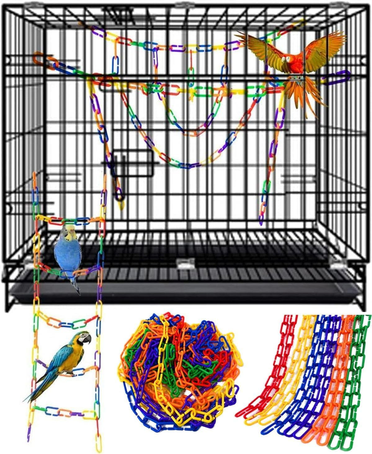 200-Piece Rainbow C-Link Bird Toy Set – Non-Toxic Plastic Chain Links for Budgies, Parakeets & Small Pets