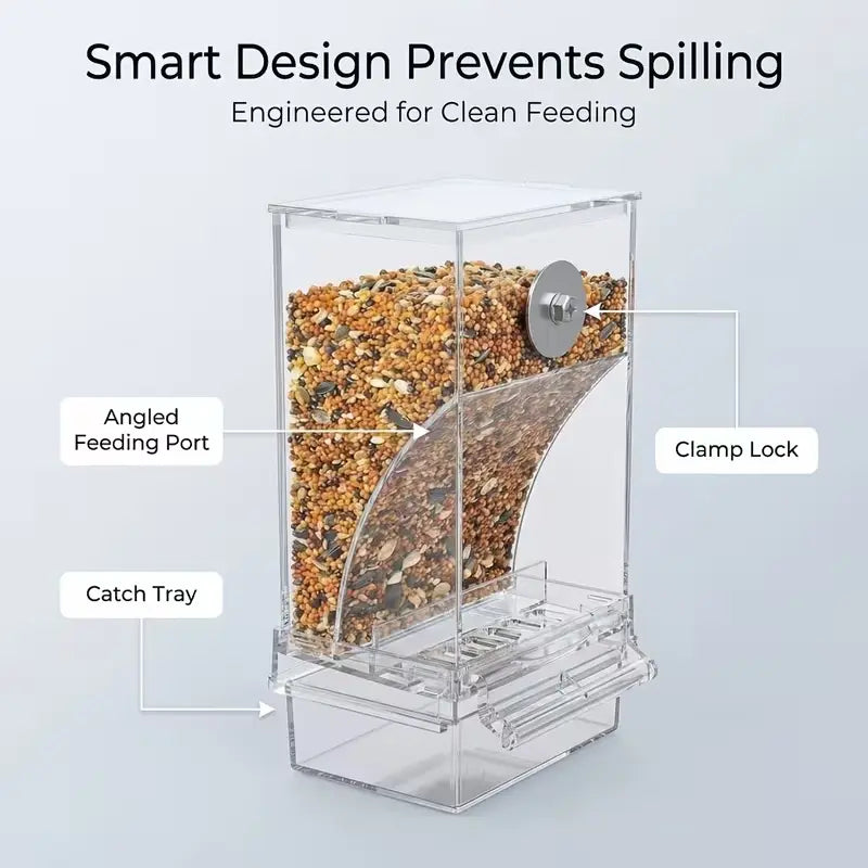 No-Mess Anti-Spill Bird Seed Feeder – 7-Day Capacity Feeder for Budgies, Cockatiels & Small Parrots