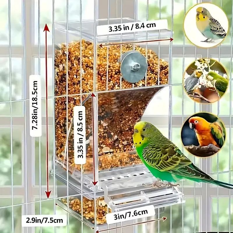 No-Mess Anti-Spill Bird Seed Feeder – 7-Day Capacity Feeder for Budgies, Cockatiels & Small Parrots