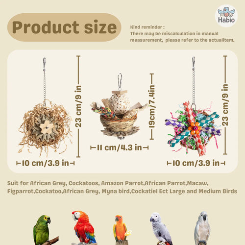 3-Piece Bird Chew & Shredding Toy Set – Natural Hanging Toys for Budgies & Small Parrots