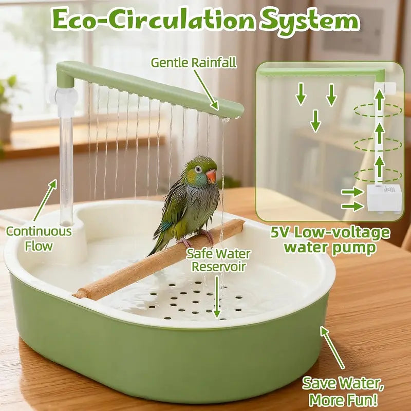 Parakeet Bird Bath Box, Auto Shower for Small-Medium Parrots/Budgies with Water Circulate Function